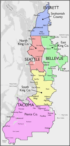 The five subareas of the Sound Transit Taxing District are urbanized Pierce County, South King, North King, East King, and southwestern Snohomish County.