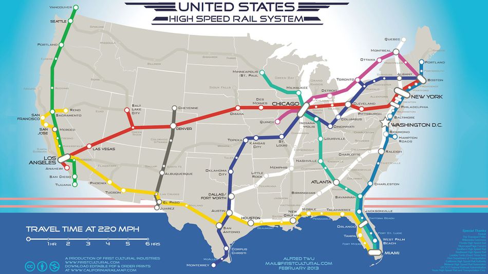 Linking major North American destinations with high speed rail would provide a more viable alternative to domestic air travel. (Alfred Wu)
