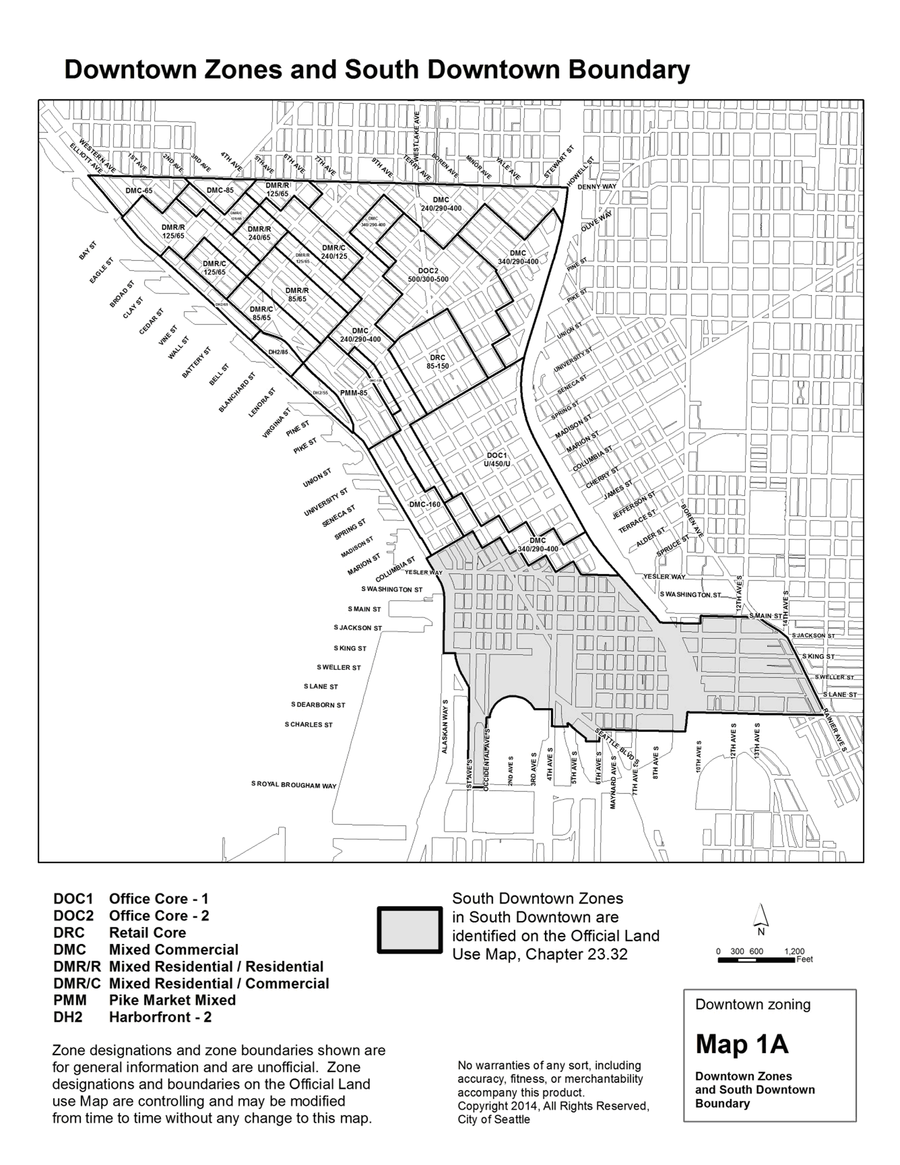 Current zoning in Downtown Seattle, minus Pioneer Square and the International District. (City of Seattle)