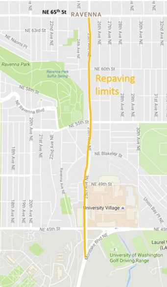 Where SDOT plans to focus the repaving effort on 25th Ave NE. (City if Seattle)