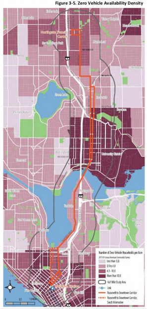 Density for zero-motor vehicle households for Northeast Seattle. (City of Seattle)