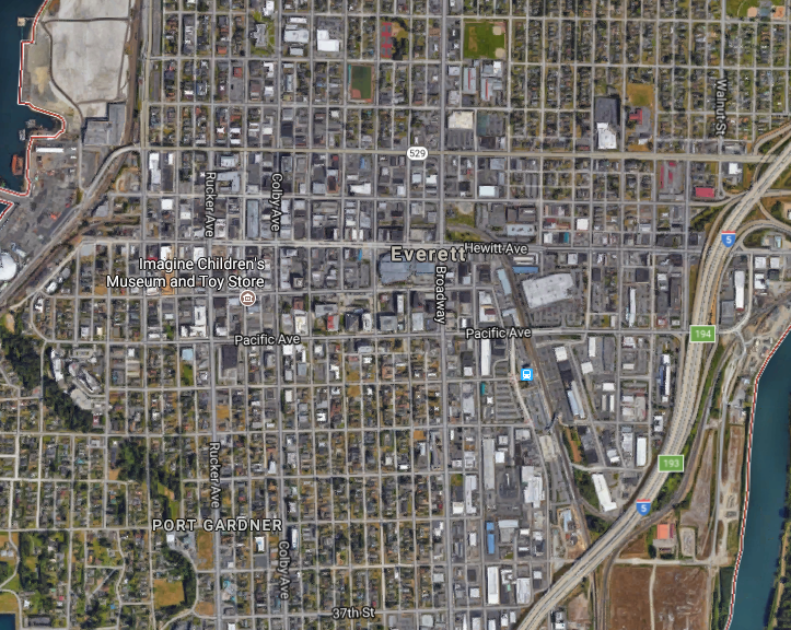 Aerial image of the Metro Everett area. (Google)