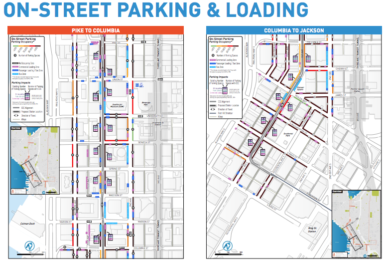 On-street parking and loadings near the Center City Connector. (City of Seattle)