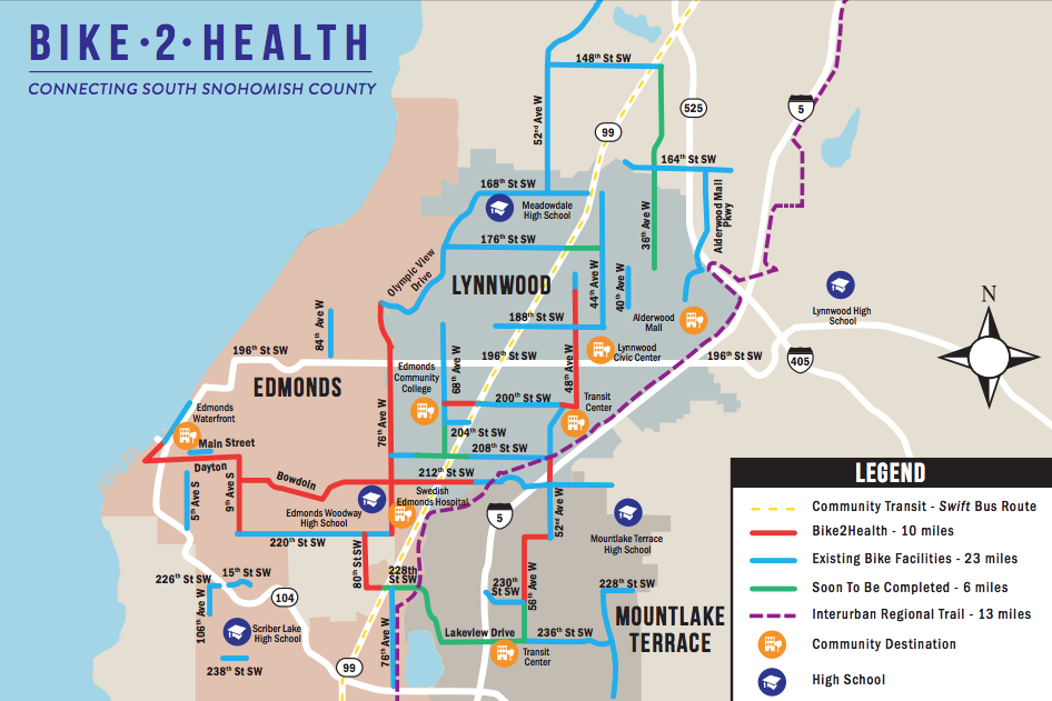 The proposed, under construction, and existing bike network in Southwest Snohomish County. (Verdant Health Commission)