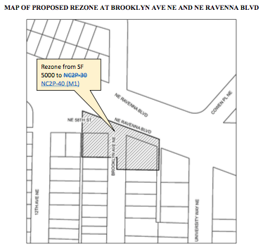 Proposed rezoned to NC2P-40 (M1) at Brooklyn Ave NE & NE Ravenna Blvd. (City of Seattle)