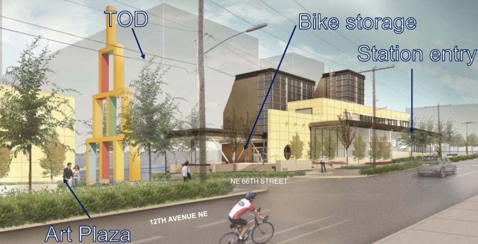Rendering of Roosevelt Station with possible TOD massings and other improvements and amenities. (Sound Transit)