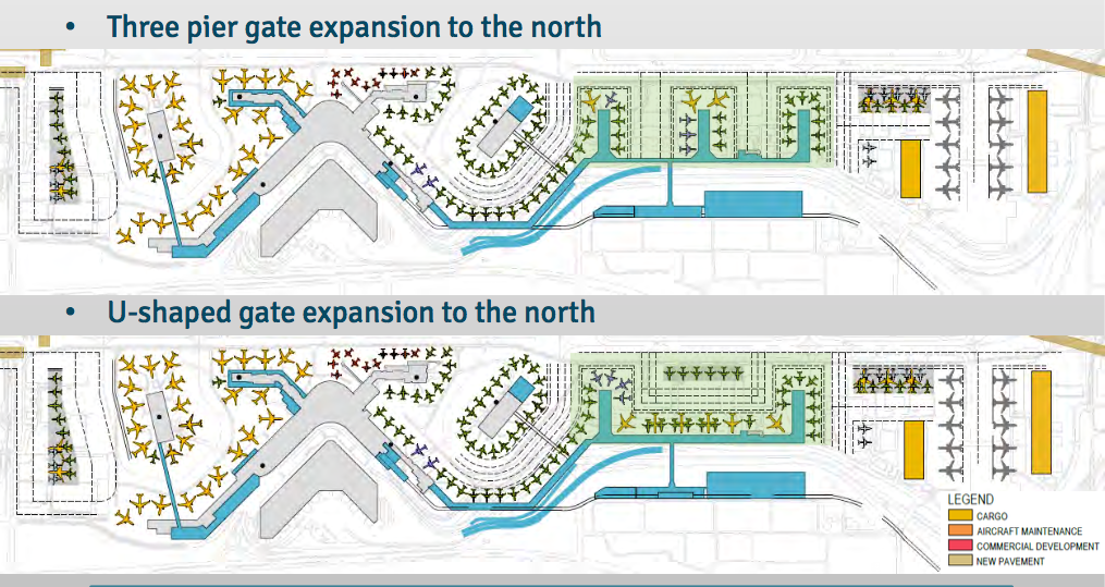 Two primary alternatives for gate expansion north of central terminal. (Port of Seattle)