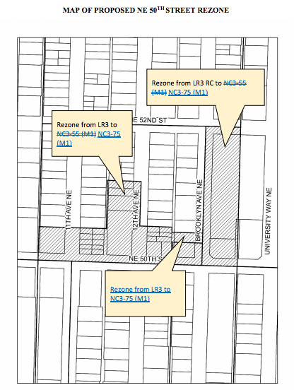 Proposed rezones to NC3-75 (M1) north of NE 50th St. (City of Seattle)