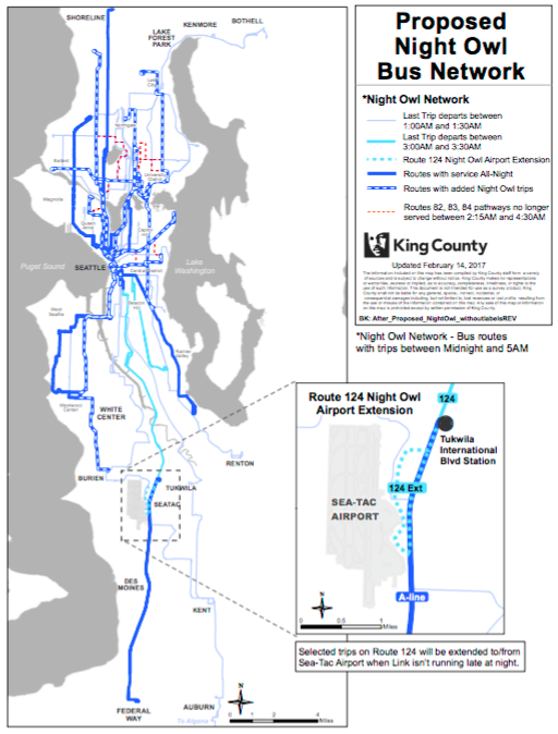 Proposed changes to Metro's Night Owl bus network. (King County)