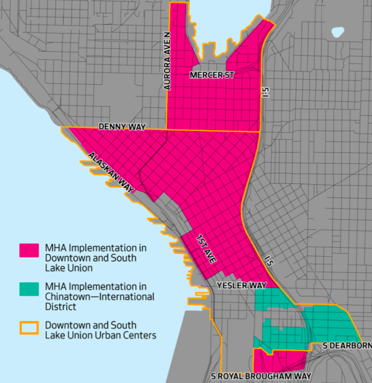 Areas in pink are proposed to be rezoned. (City of Seattle)