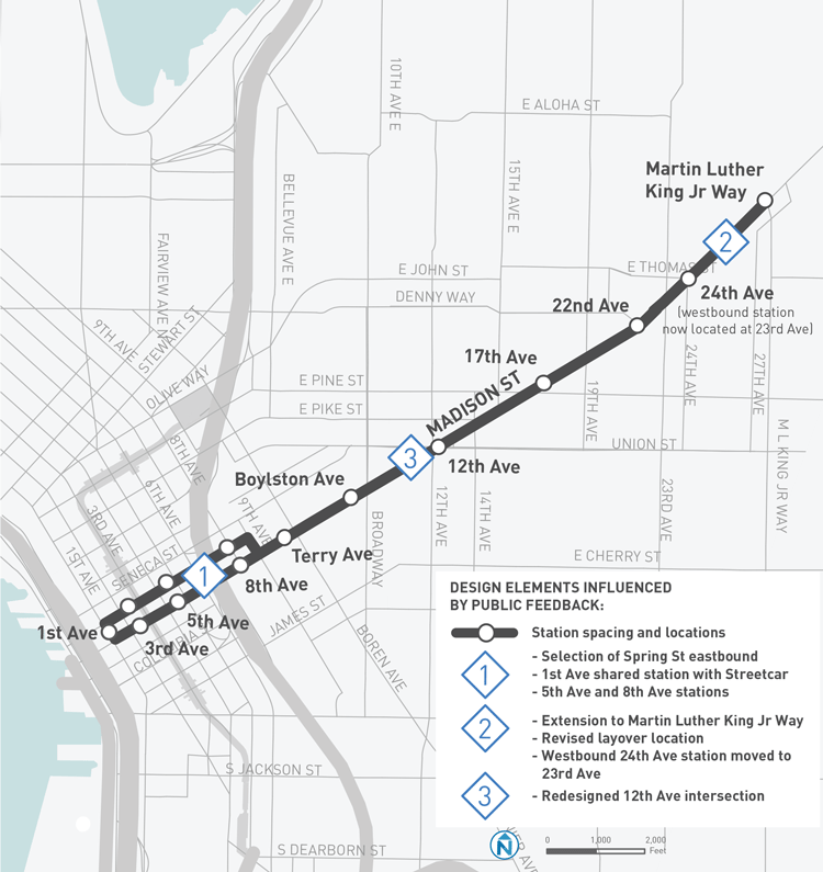 Key design elements that have been influenced by public feedback. (Nelson\Nygaard / City of Seattle)