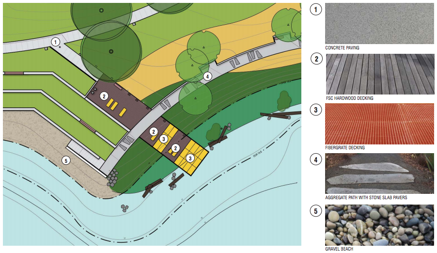 Materials proposed for the main pier and nearby spaces. (Walker/Macy / City of Seattle)