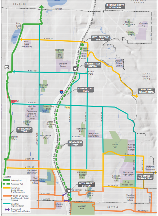 Conceptual plan for the rail-trail and future bike network. (City of Shoreline)