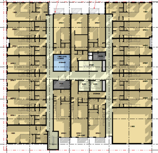 Layout of units on the third through seventh floors. (Encore Architects, PLLC / City Seattle)