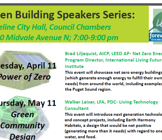 Shoreline To Hold Spring-Summer Green Building Speaker Series
