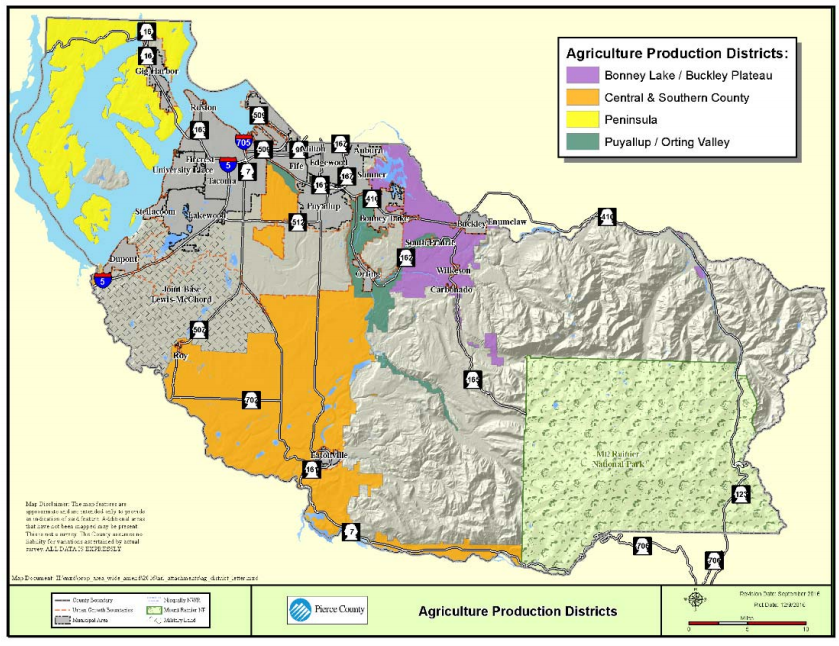 The four proposed agriculture production districts. (Pierce County)