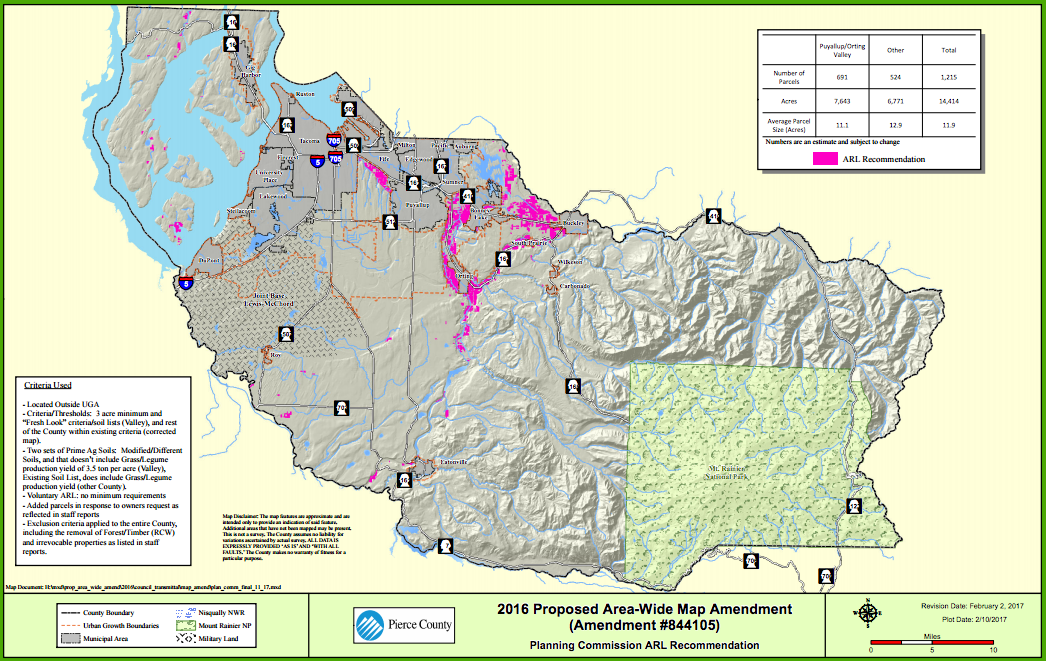 The Planning Commission's proposal to eliminate agricultural lands in Pierce County. (Pierce County)