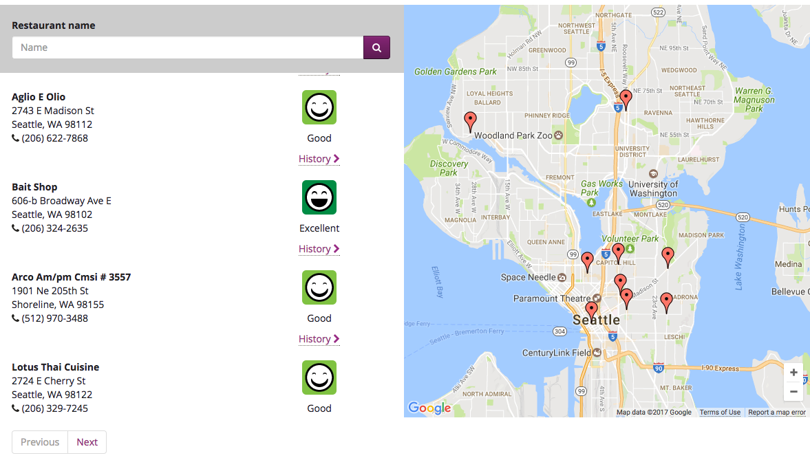 The searchable database for restaurant food safety. (City of Seattle / King County)