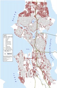 Red are missing sidewalks. (City of Seattle)