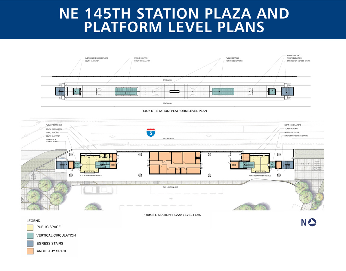 Detailed plan of the plaza and platform levels of 145th Street Station. (Sound Transit)