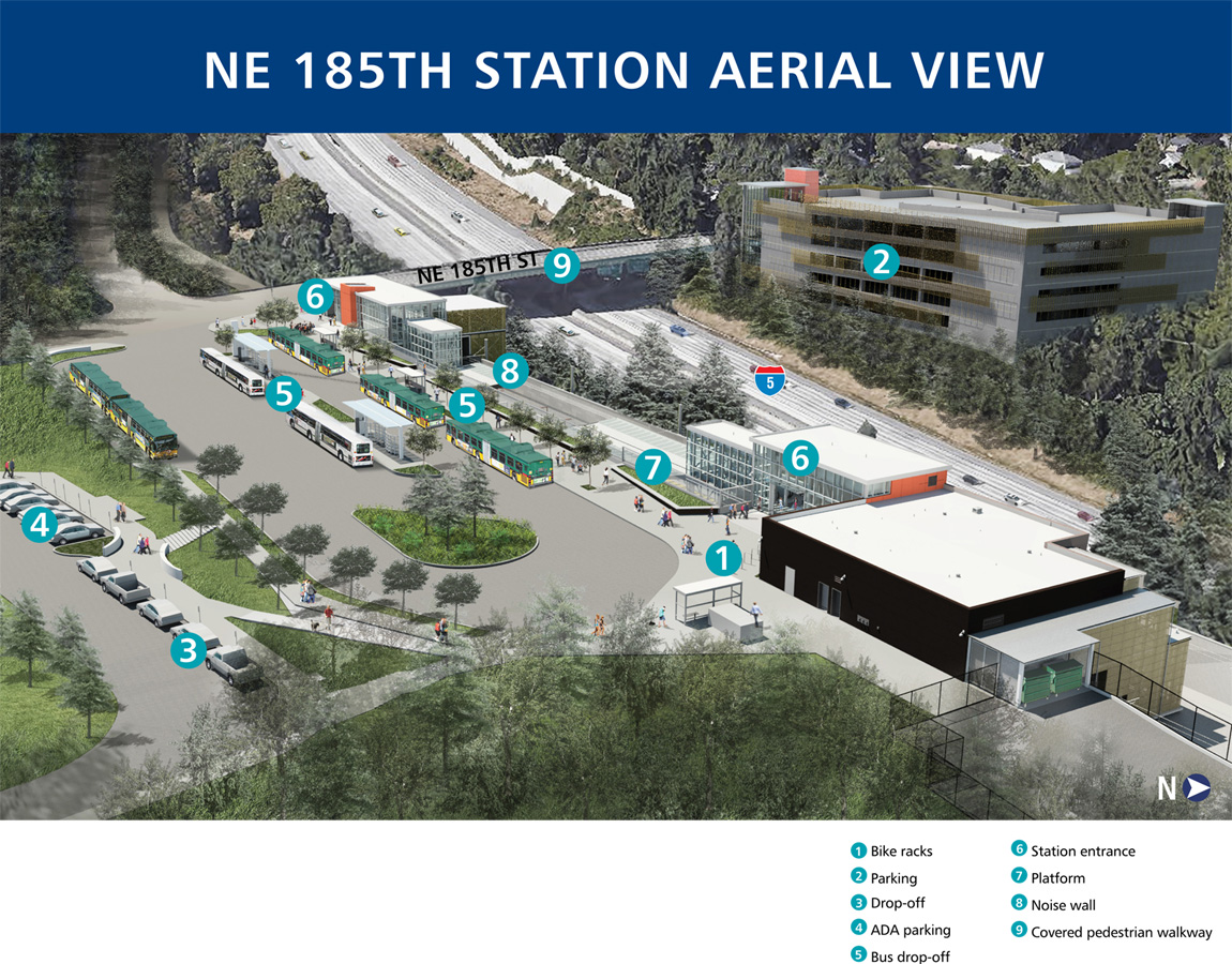 Aerial rendering of 185th Street Station. (Sound Transit)