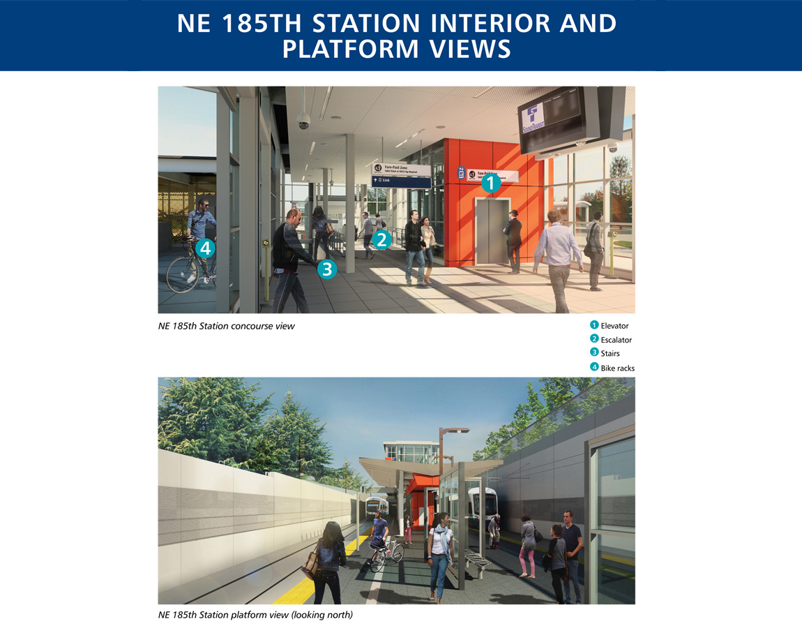Renderings of the station interior and platform at 185th Street Station. (Sound Transit)