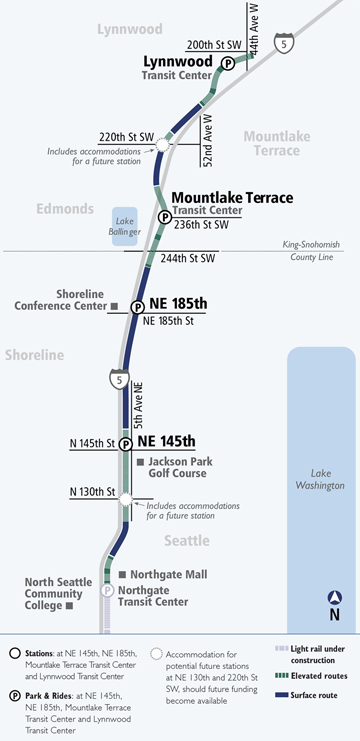 Lynnwood Link stations to be built in the extension as well as future infill stations. (Sound Transit)