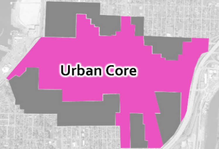 Areas recommended for Urban Core zoning. (City of Everett)