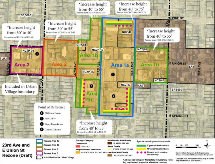 Original urban design framework map for draft rezones and special development standards for the 23rd and Union node. (City of Seattle)