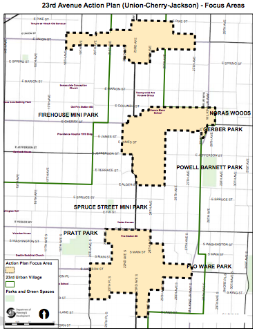 The three nodes that are part of the 23rd Avenue Action Plan. (City of Seattle)