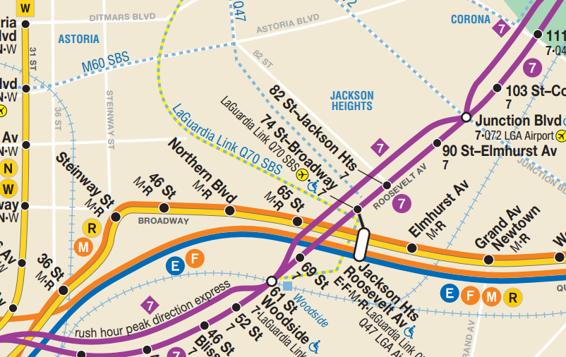 An excerpt from the New York City Subway map with street names called out. (MTA)