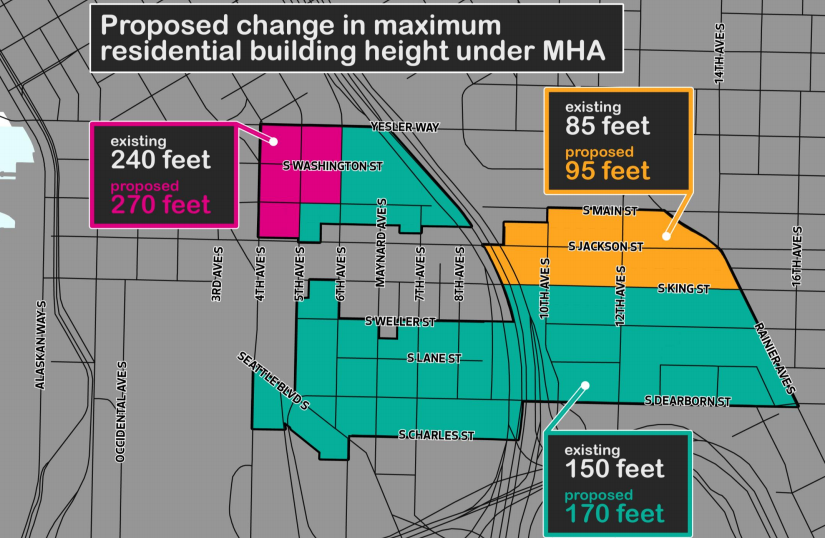 Generalized maximum building heights under the rezone proposal. (City of Seattle)