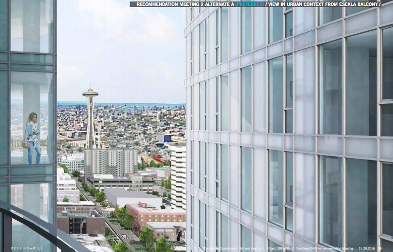 The proposed separation between the proposed 5th and Virginia building and Escala building. (Perkins + Will / City of Seattle)