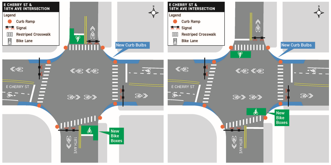 E Cherry St and 18th Ave E intersection alternatives. (City of Seattle)