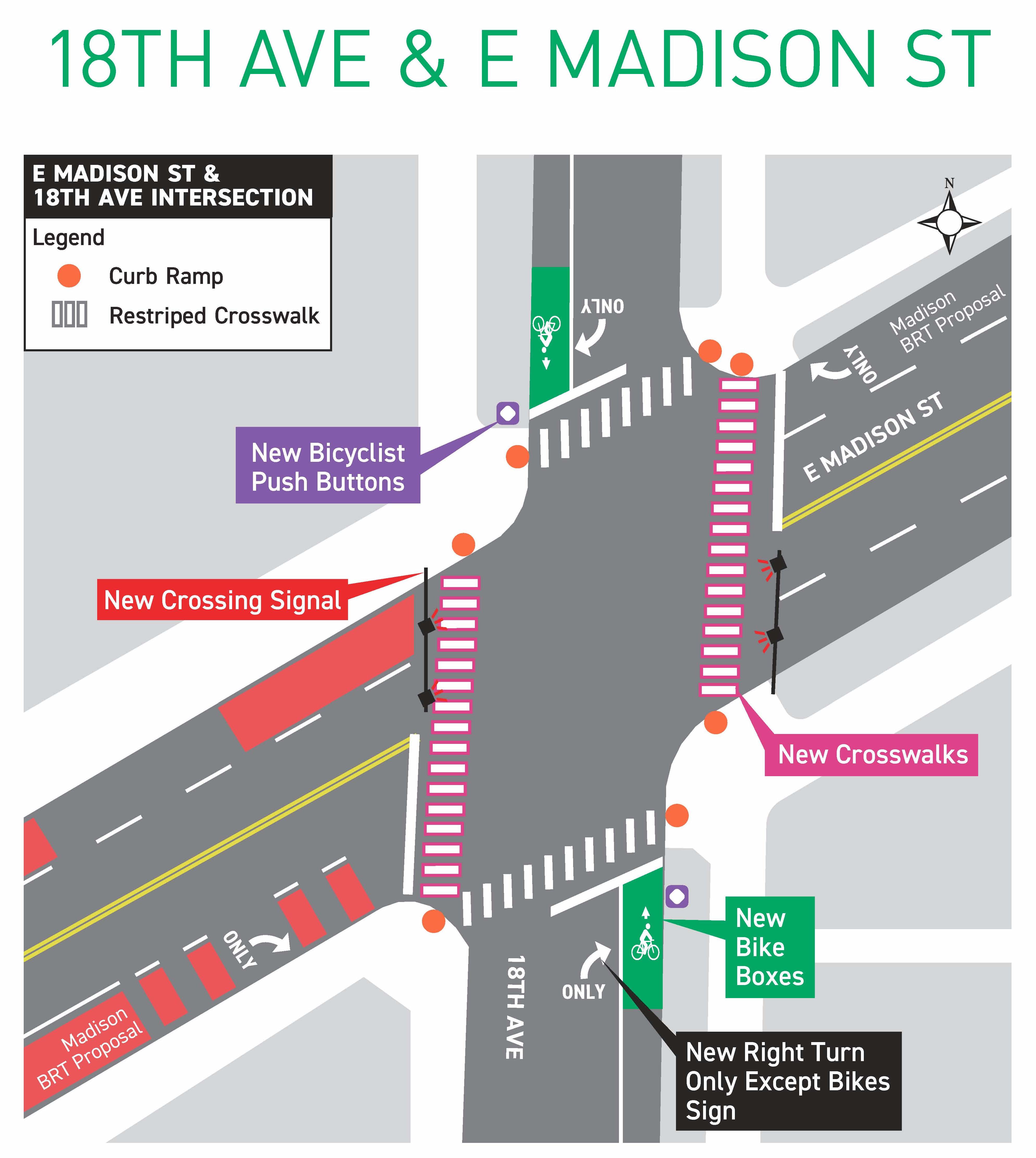 The proposed redesign of the E Madison St and 18th Ave intersection. (City of Seattle)