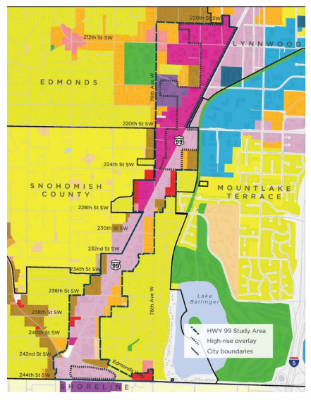 Current zoning within and adjacent to the subarea. (City of Edmonds)