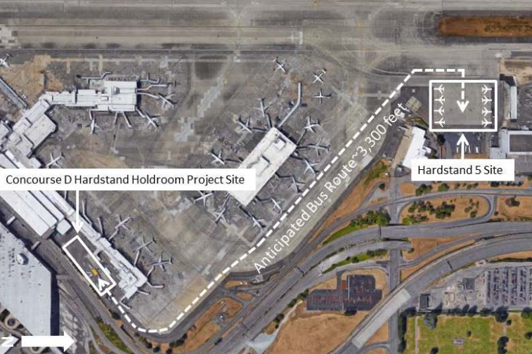 The bus route that will connect the hardstand site and hardstand holdroom. (Port of Seattle)