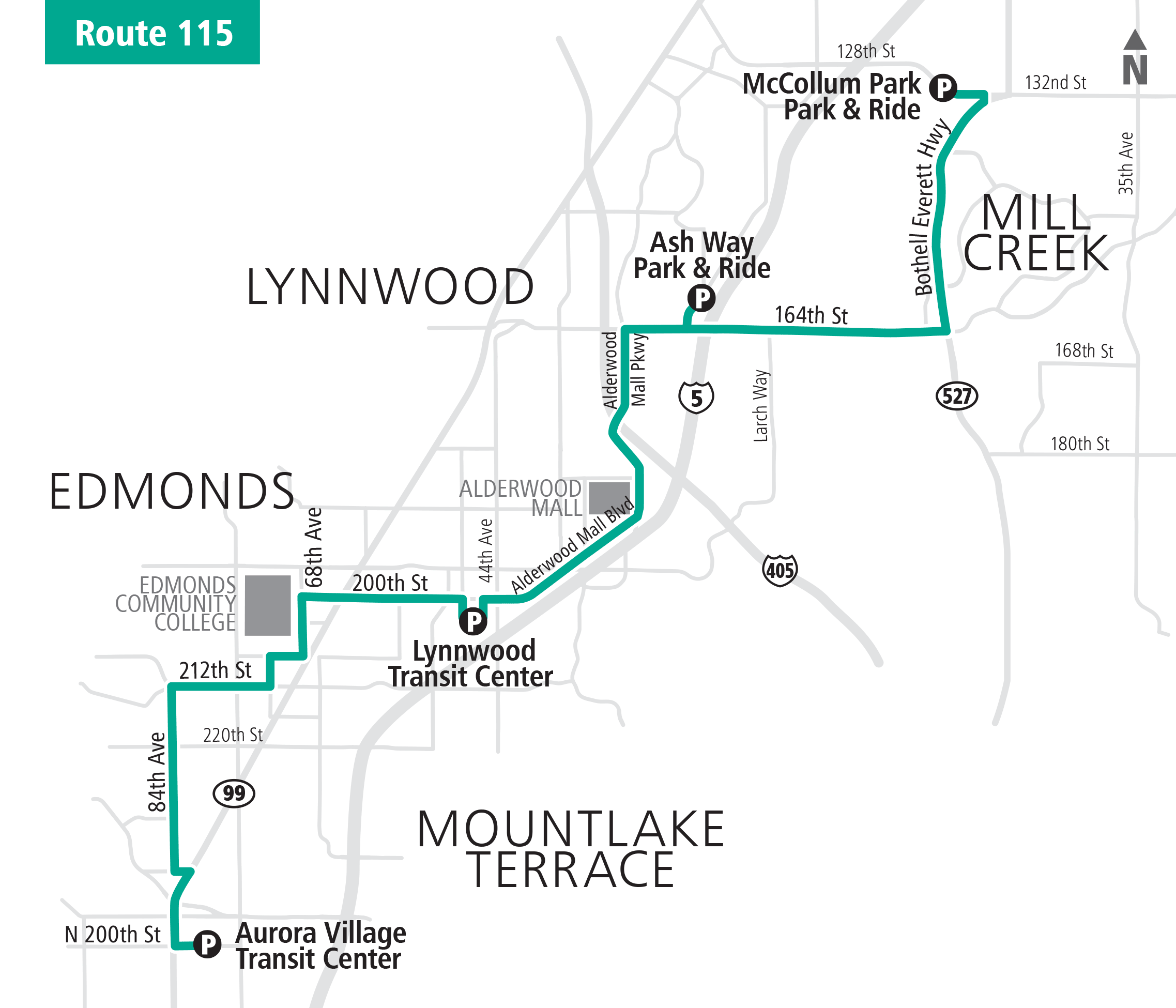Revised Route 115 alignment. (Community Transit)