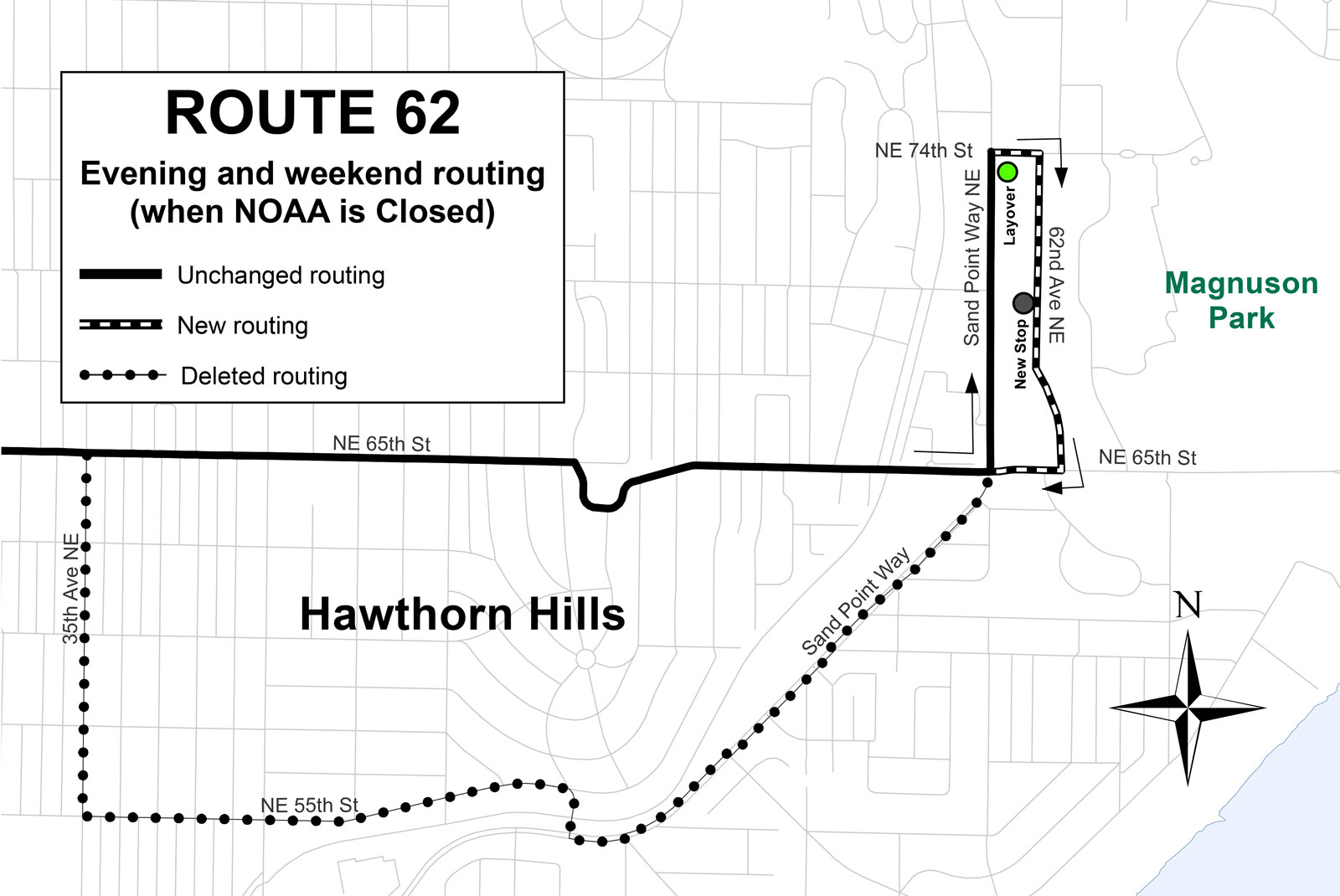 Revised Route 62 alignment near Magnuson Park. (King County)