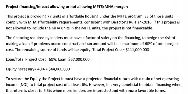 The developer's analysis of providing MFTE and MHA units on-site. (City of Seattle)