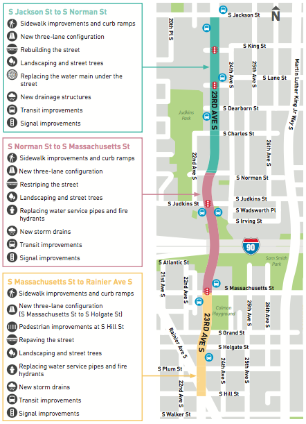 Diagram of planned improvements to 23rd Avenue in the second phase of the corridor project. (City of Seattle)