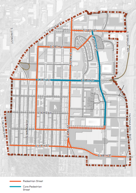 Proposed designation of Pedestrian Street types. (City of Tacoma)