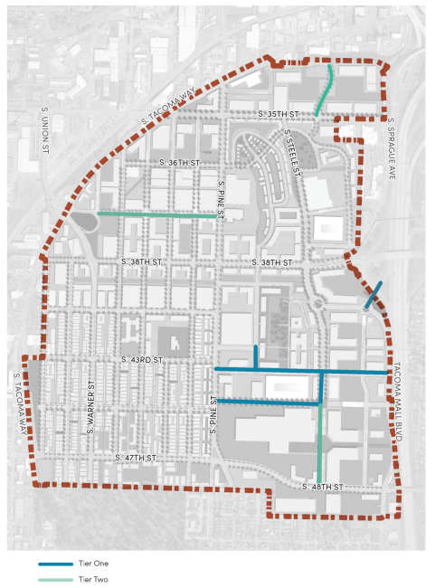 The proposed map of Tier One and Tier Two connections. (City of Tacoma)