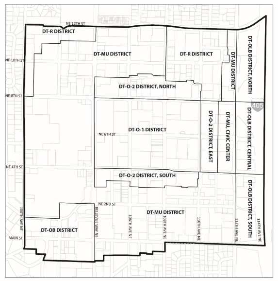 The revised Downtown core zones. (City of Bellevue)