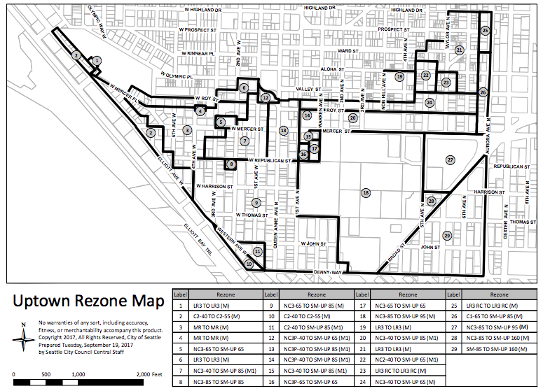 Adopted rezone map for Uptown. (City of Seattle)
