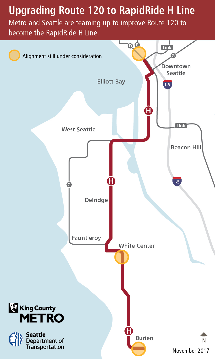 The planned corridor of the RapidRide H Line. (King County / City of Seattle)