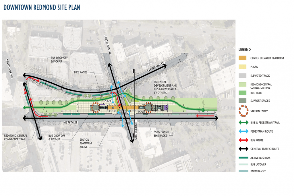 Proposed Downtown Redmond station site plan. (Sound Transit)