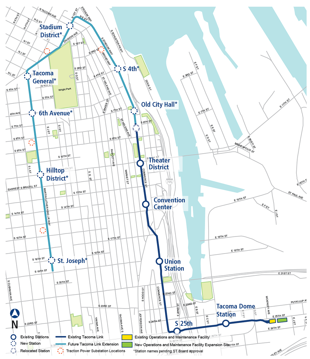 The planned and existing Tacoma Link streetcar line. (Sound Transit)