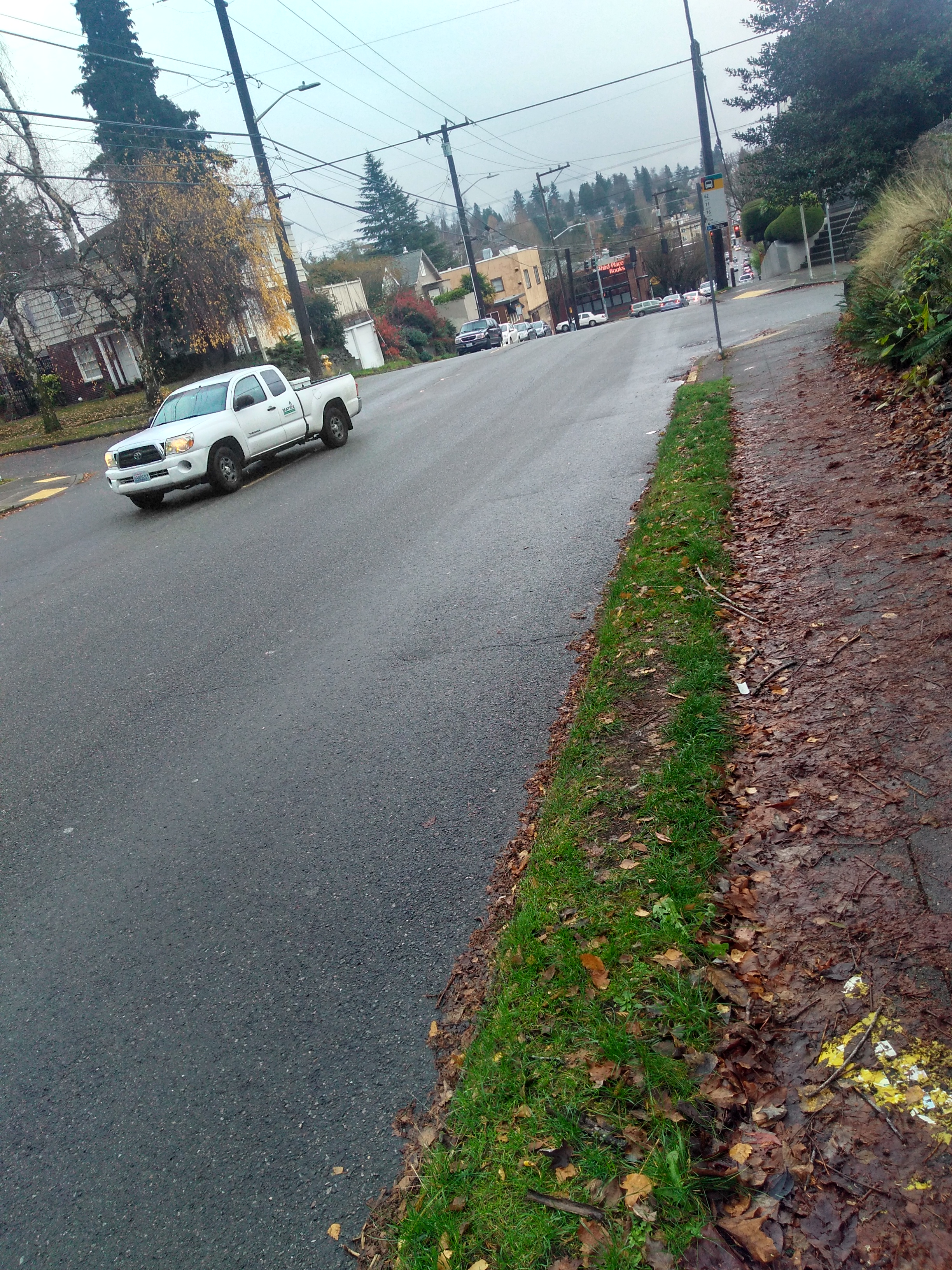 Planting strips along NE 65th St will be removed and sidewalks narrowed at transit stops. (Photo by the author)
