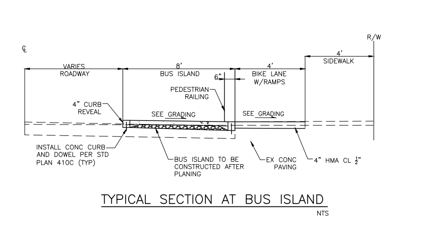 SDOT's 60% design at bus islands along NE 65th St. (City of Seattle)
